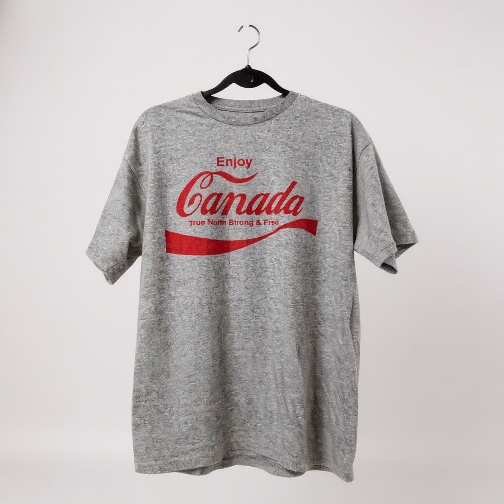 Graphic T Shirt Large Gray Canada Coca Cola Style Print Men